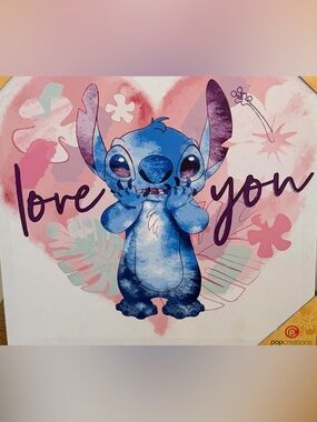 Lilo & Stitch Wood Canvas Decor 14”x14” New